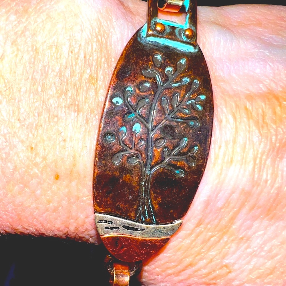 Handmade copper-like boho bracelet with tree( of life) design